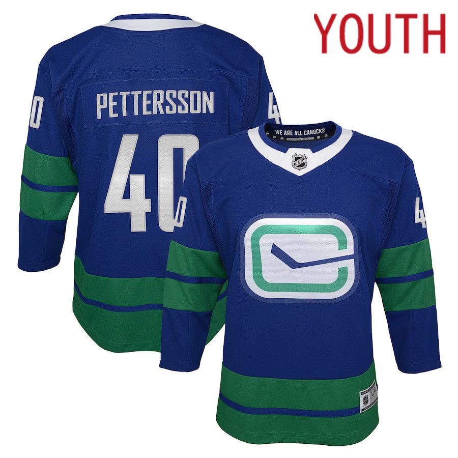 Youth Vancouver Canucks 40 Elias Pettersson Royal Alternate Premier Player NHL Jersey